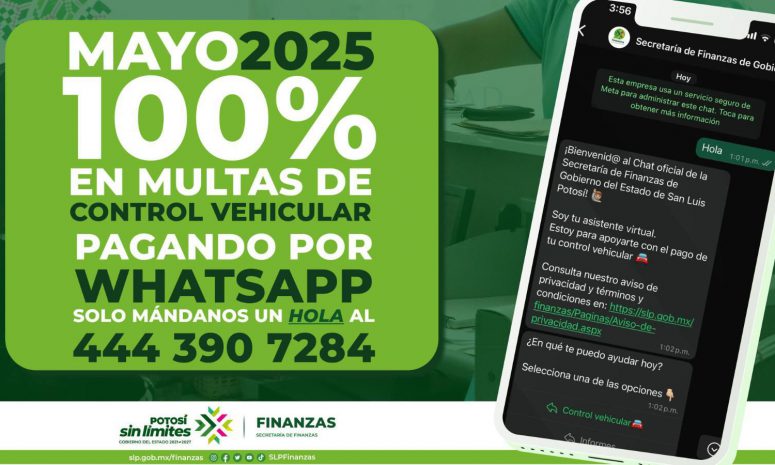 Facilita WhatsApp pago de trámites vehiculares en SLP