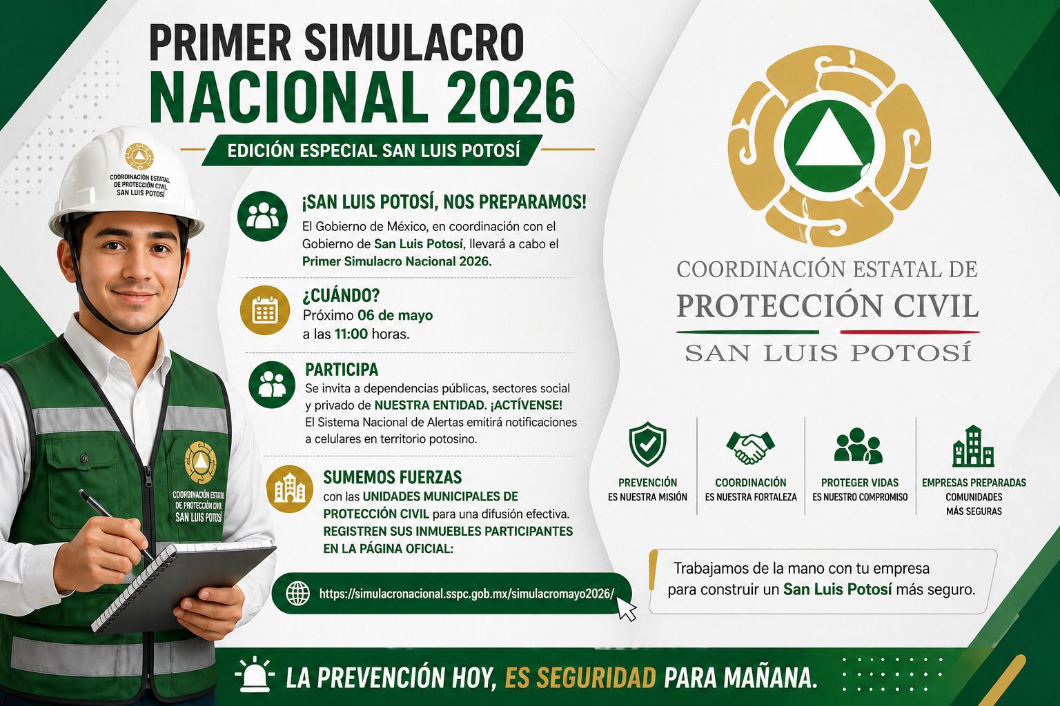 Prevén amplia participación en primer Simulacro Nacional 2026